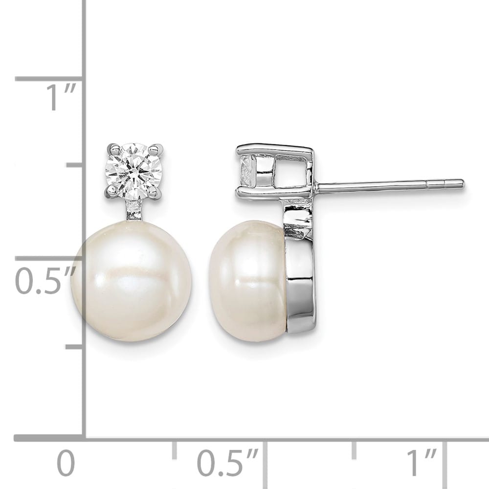 Sterling Silver 7-8mm White Button Pearl and CZ Post Earrings, view 4 of 4