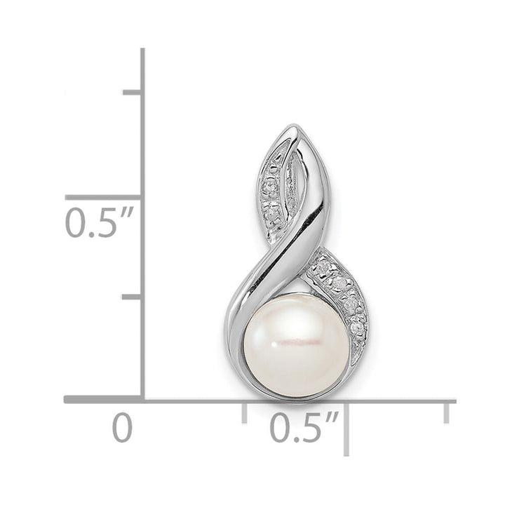 Sterling Silver 7-8mm White Cultured Pearl and Diamond Chain Slide