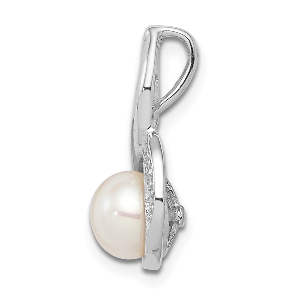 Sterling Silver 7-8mm White Cultured Pearl and Diamond Chain Slide
