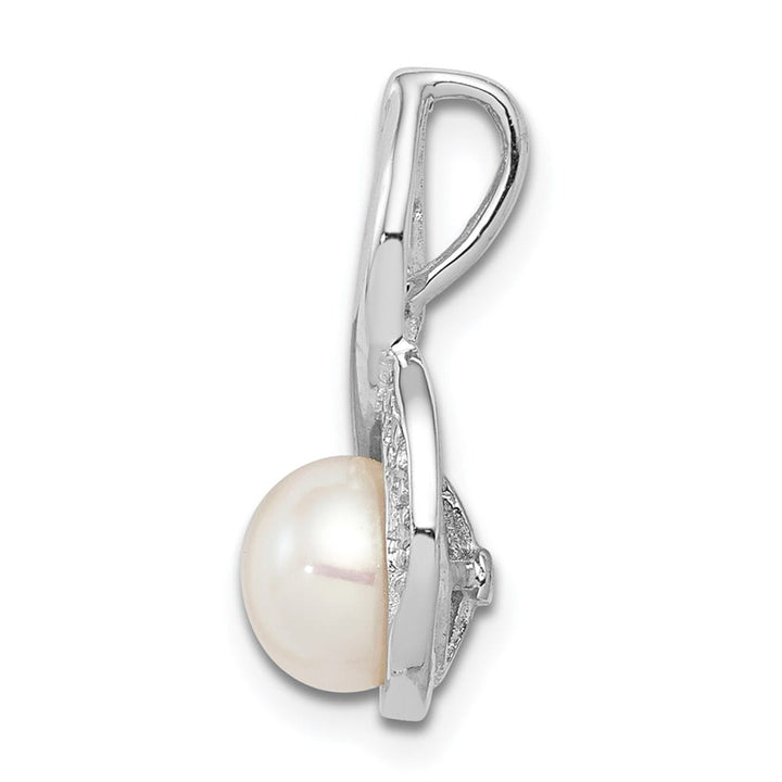 Sterling Silver 7-8mm White Cultured Pearl and Diamond Chain Slide