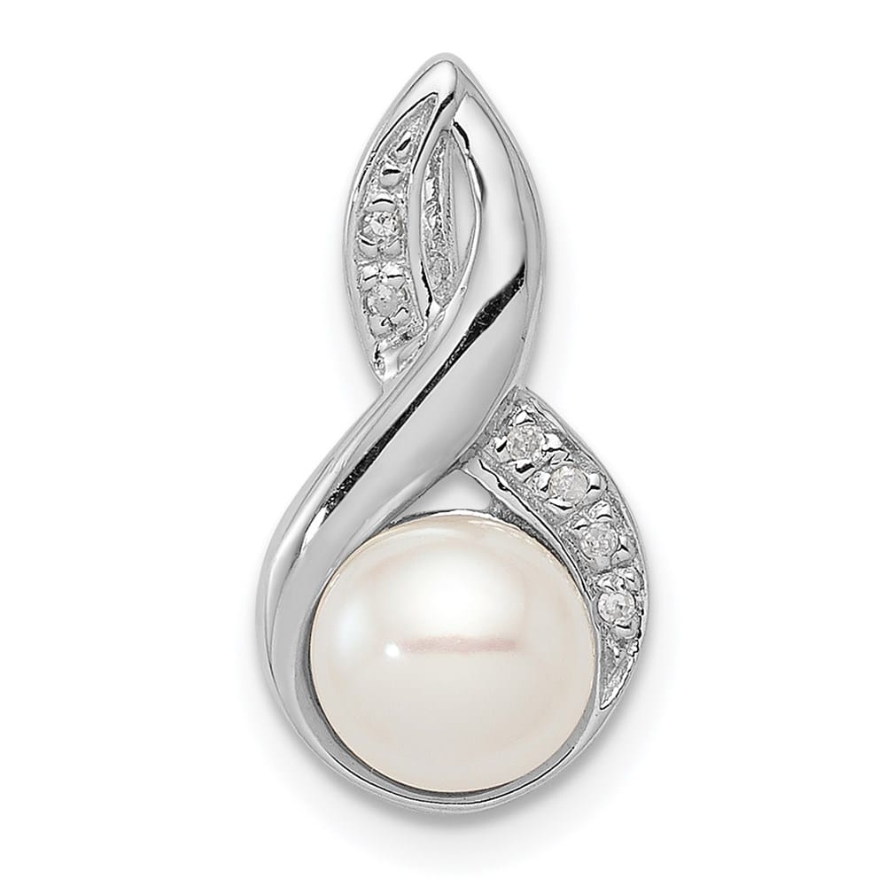 Sterling Silver 7-8mm White Cultured Pearl and Diamond Chain Slide