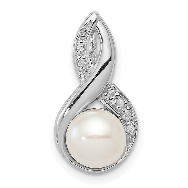Sterling Silver 7-8mm White Cultured Pearl and Diamond Chain Slide