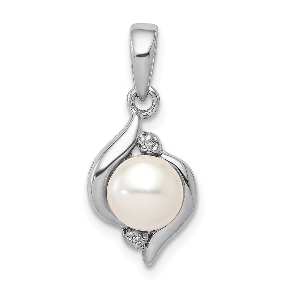 Sterling Silver 7-8mm White Cultured Pearl and Diamond Pendant