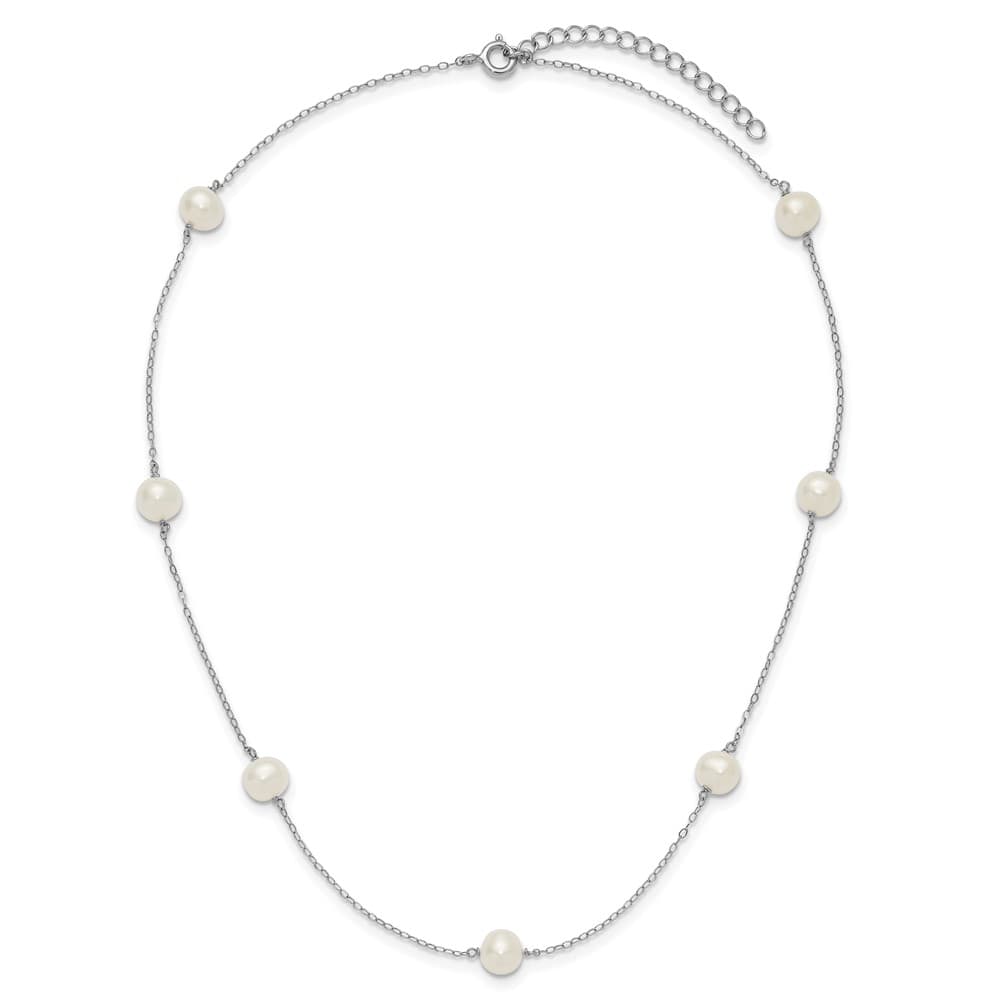 Sterling Silver 7-8mm White Near-Round Cultured Pearl 17 inch Necklace