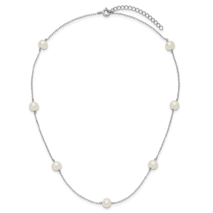 Sterling Silver 7-8mm White Near-Round Cultured Pearl 17 inch Necklace