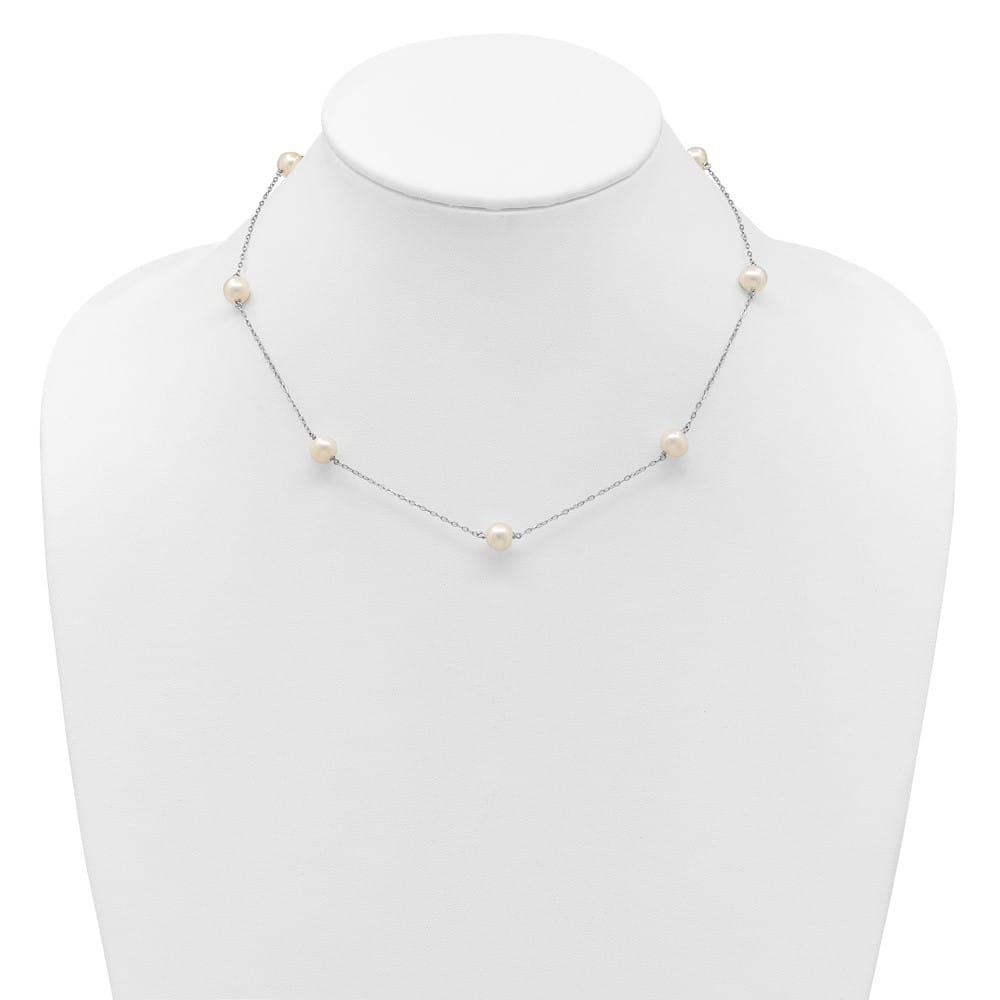 Sterling Silver 7-8mm White Near-Round Cultured Pearl 17 inch Necklace