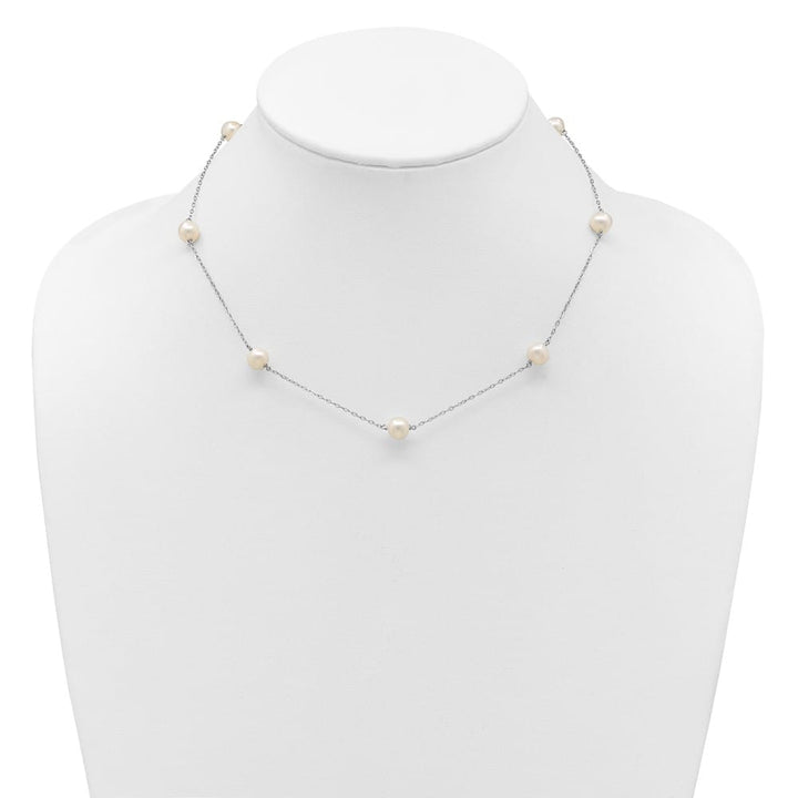 Sterling Silver 7-8mm White Near-Round Cultured Pearl 17 inch Necklace