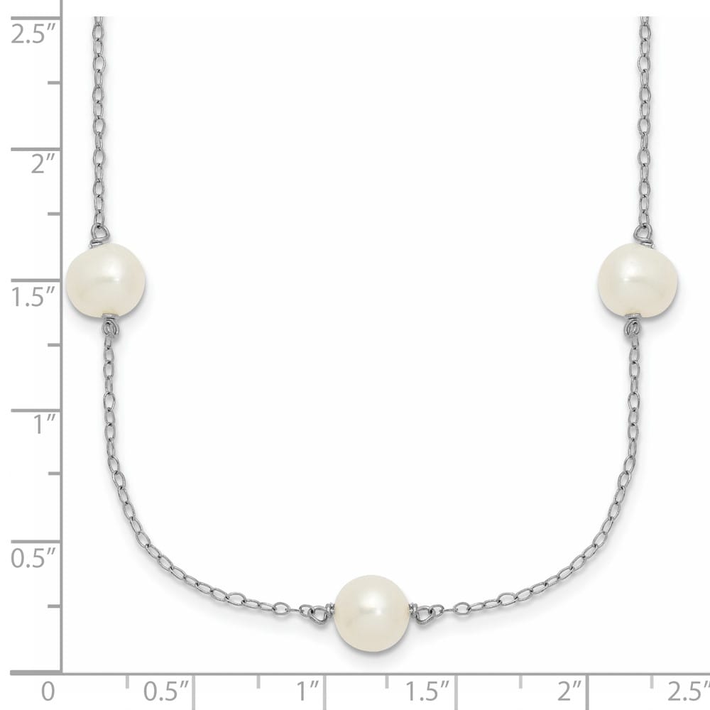 Sterling Silver 7-8mm White Near-Round Cultured Pearl 17 inch Necklace