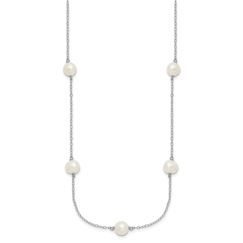 Sterling Silver 7-8mm White Near-Round Cultured Pearl 17 inch Necklace