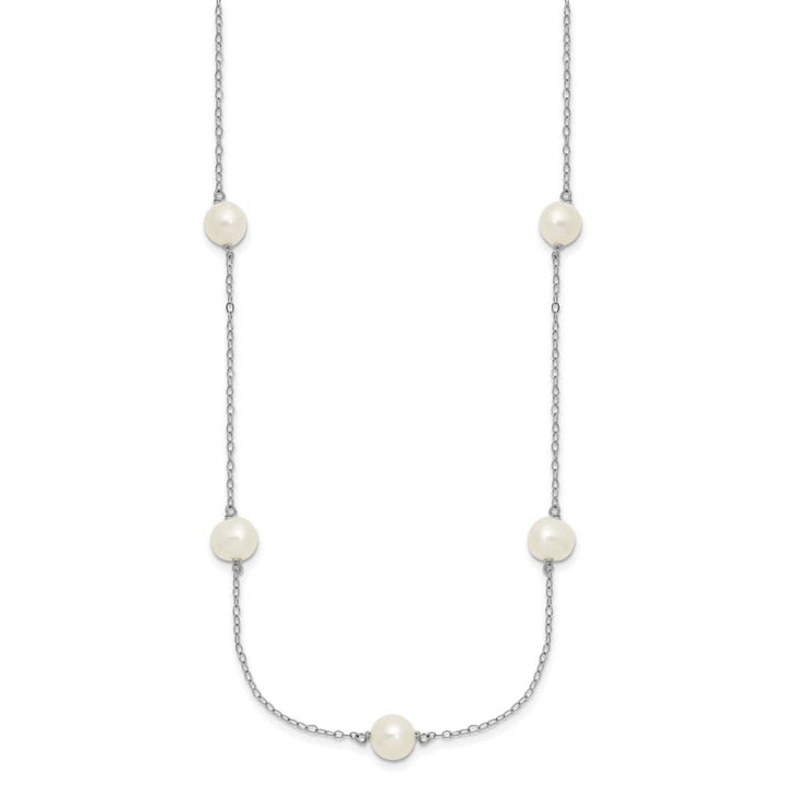 Sterling Silver 7-8mm White Near-Round Cultured Pearl 17 inch Necklace