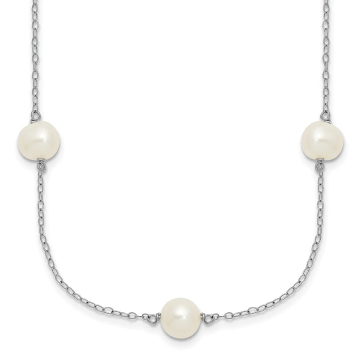 Sterling Silver 7-8mm White Near-Round Cultured Pearl 17 inch Necklace