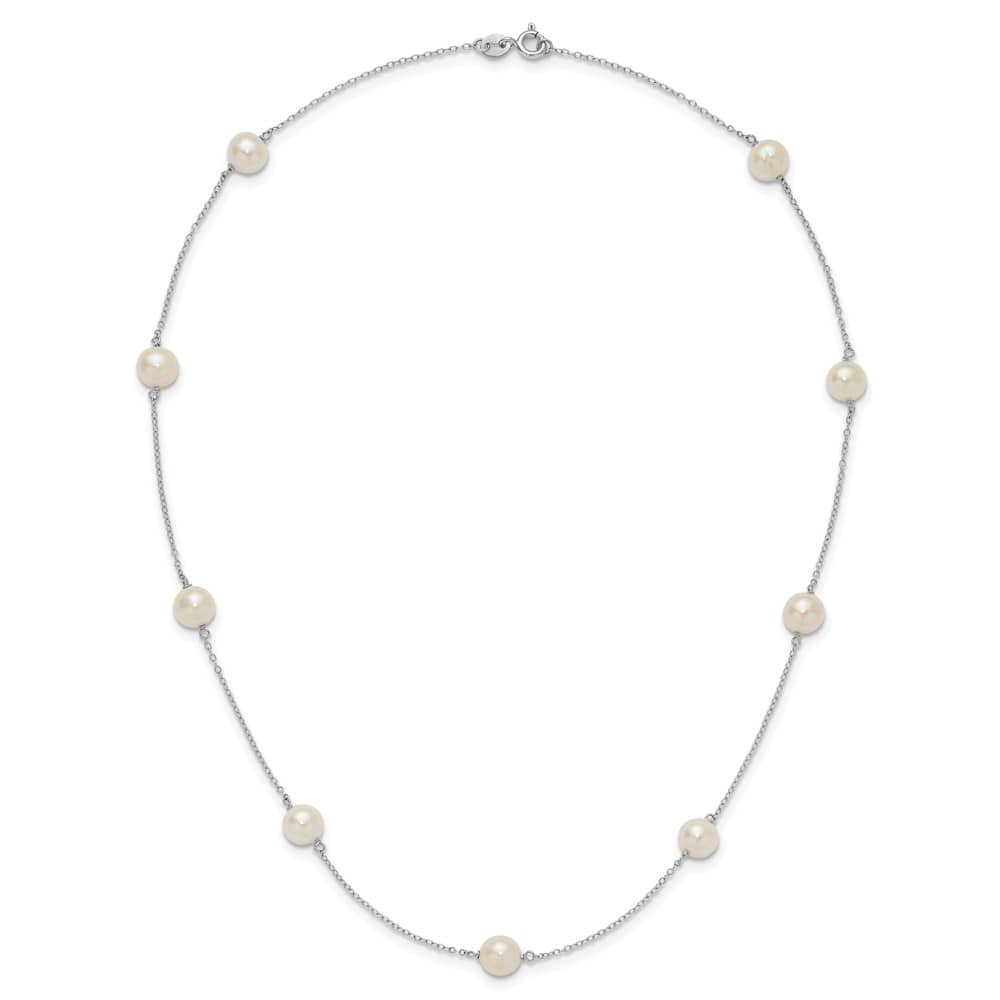 Sterling Silver 7-8mm White Near-Round Cultured Pearl 18 inch Necklace