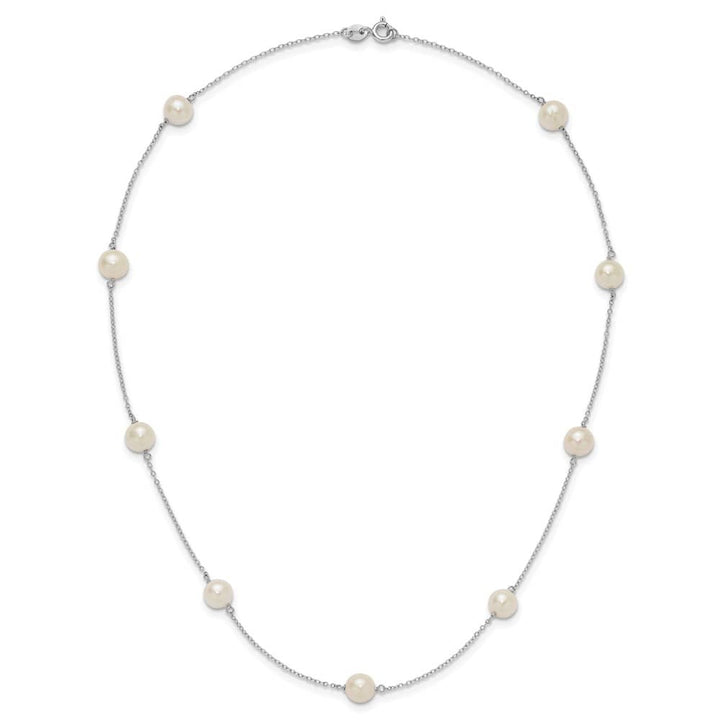 Sterling Silver 7-8mm White Near-Round Cultured Pearl 18 inch Necklace