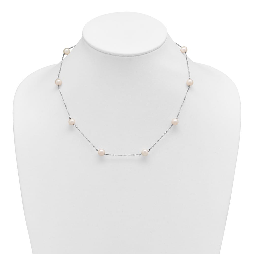 Sterling Silver 7-8mm White Near-Round Cultured Pearl 18 inch Necklace
