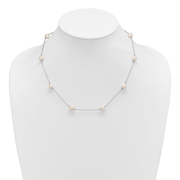 Sterling Silver 7-8mm White Near-Round Cultured Pearl 18 inch Necklace