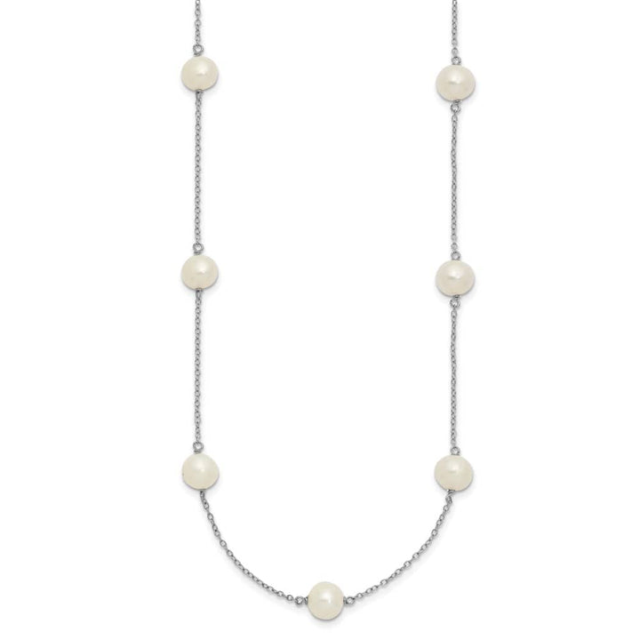 Sterling Silver 7-8mm White Near-Round Cultured Pearl 18 inch Necklace
