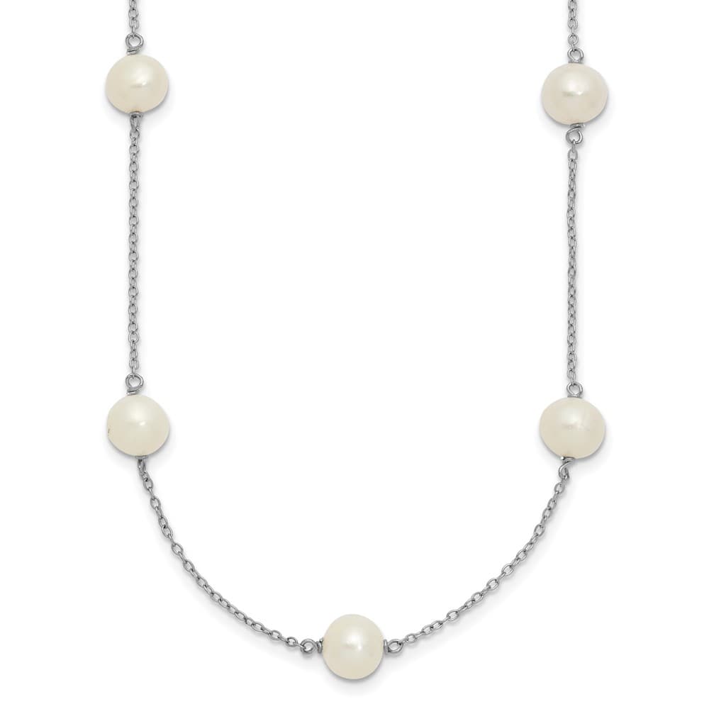 Sterling Silver 7-8mm White Near-Round Cultured Pearl 18 inch Necklace