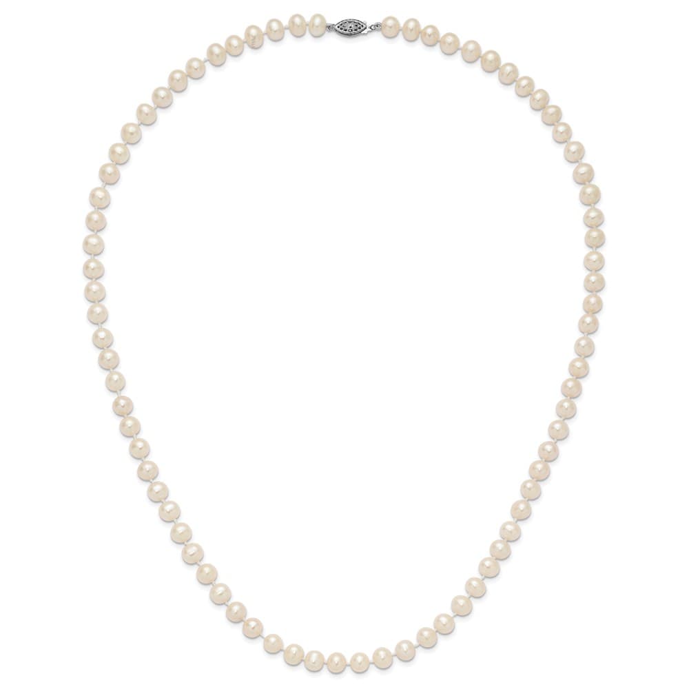 Sterling Silver 7-8mm White Near-Round Cultured Pearl 24 inch Necklace