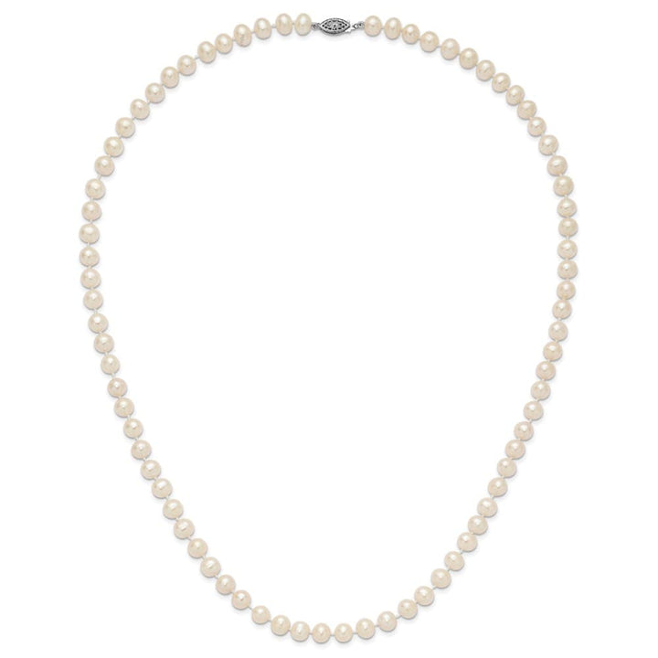 Sterling Silver 7-8mm White Near-Round Cultured Pearl 24 inch Necklace