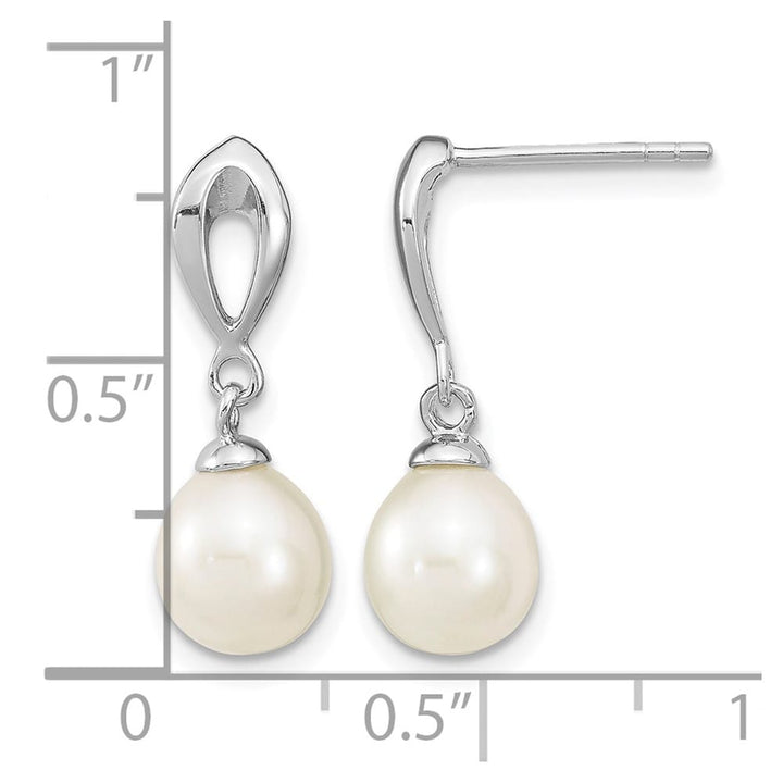 Sterling Silver 7-8mm White Pearl Post Dangle 19 x 7 to 8 mm Earrings, view 4 of 4