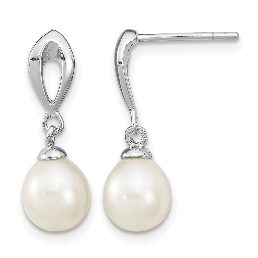 Sterling Silver 7-8mm White Pearl Post Dangle 19 x 7 to 8 mm Earrings, view 1 of 4