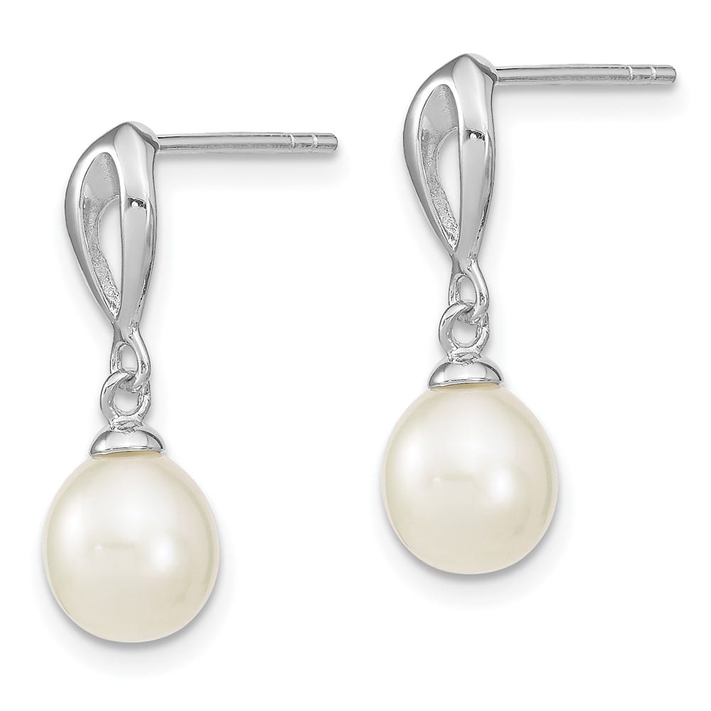 Sterling Silver 7-8mm White Pearl Post Dangle 19 x 7 to 8 mm Earrings, view 2 of 4