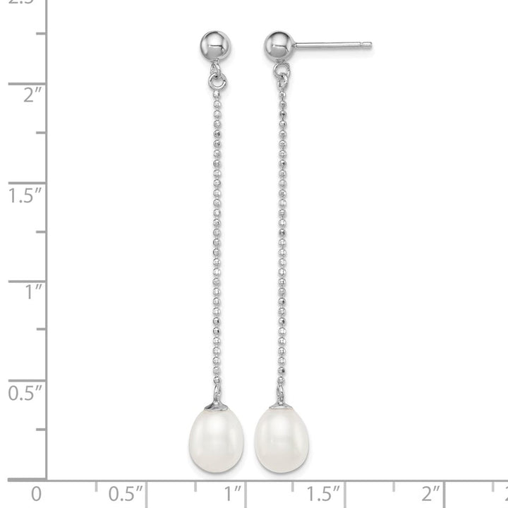 Sterling Silver 7-8mm White Pearl Post Dangle 51 x 7 to 8 mm Earrings, view 4 of 4
