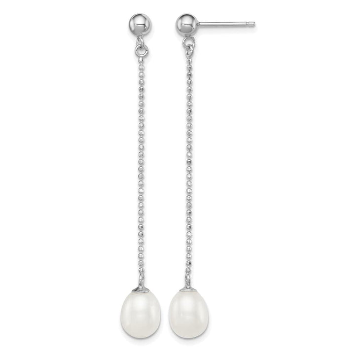 Sterling Silver 7-8mm White Pearl Post Dangle 51 x 7 to 8 mm Earrings, view 1 of 4