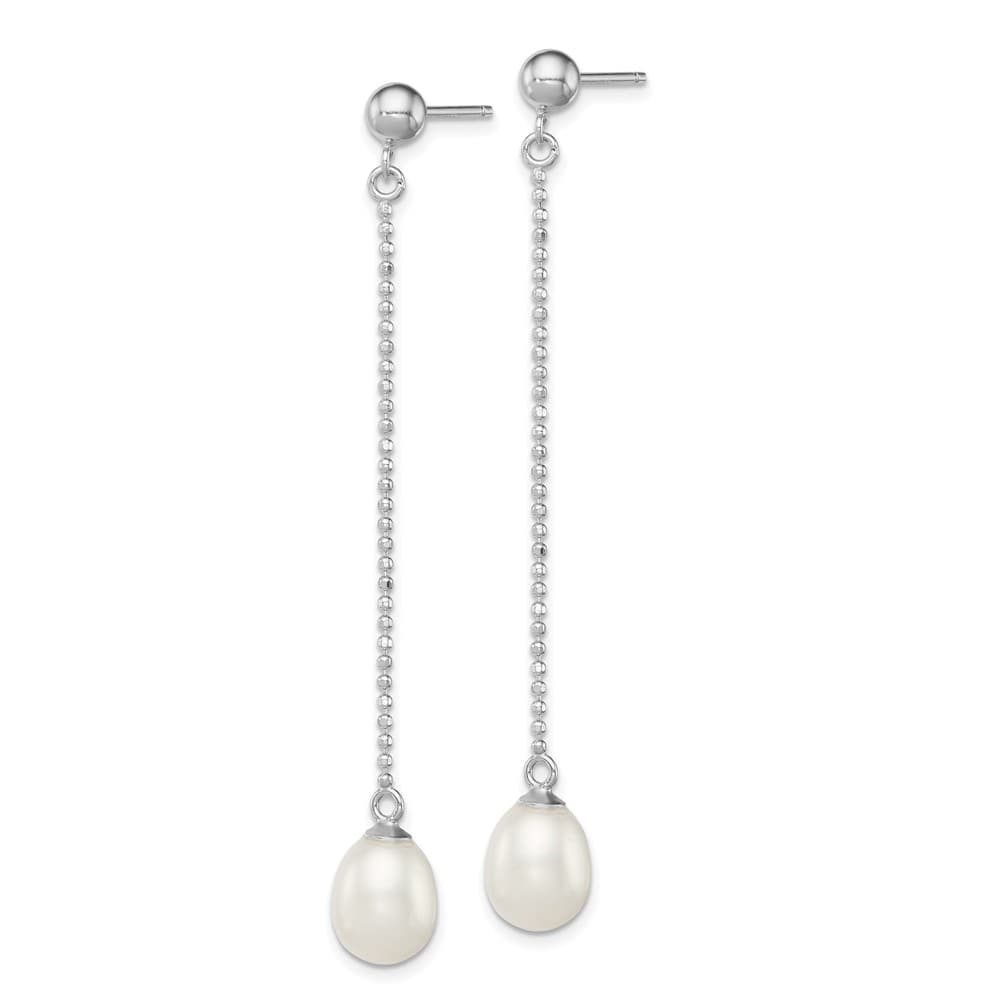 Sterling Silver 7-8mm White Pearl Post Dangle 51 x 7 to 8 mm Earrings, view 2 of 4