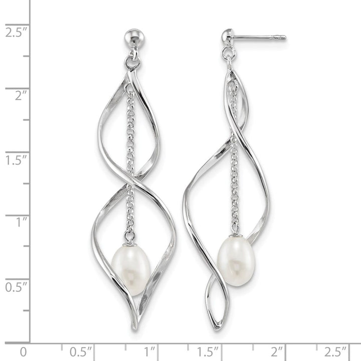 Sterling Silver 7-8mm White Pearl Post Dangle 63.5 x 19 mm Earrings, view 4 of 4