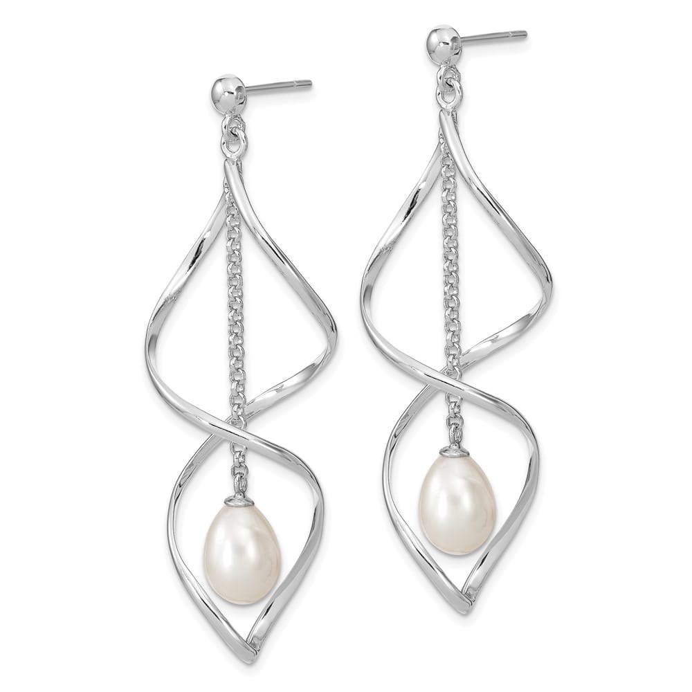 Sterling Silver 7-8mm White Pearl Post Dangle 63.5 x 19 mm Earrings, view 2 of 4