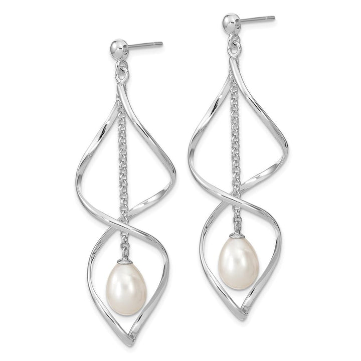 Sterling Silver 7-8mm White Pearl Post Dangle 63.5 x 19 mm Earrings, view 2 of 4