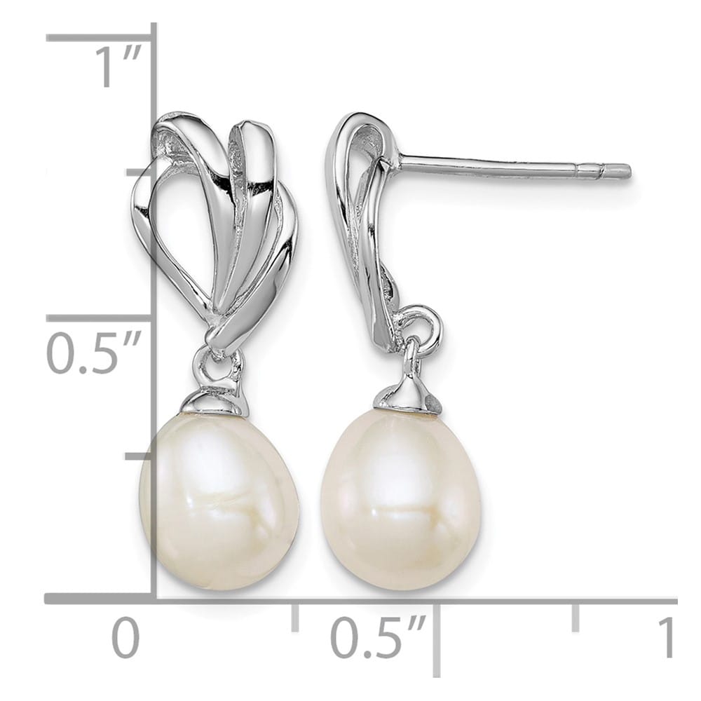 Sterling Silver 7-8mm White Rice Pearl Post Dangle 23 x 8 mm Earrings, view 4 of 4
