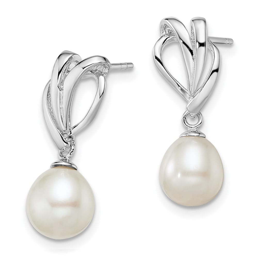 Sterling Silver 7-8mm White Rice Pearl Post Dangle 23 x 8 mm Earrings, view 2 of 4