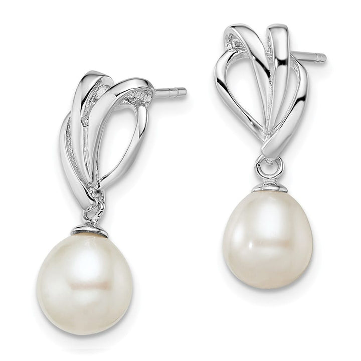Sterling Silver 7-8mm White Rice Pearl Post Dangle 23 x 8 mm Earrings, view 2 of 4