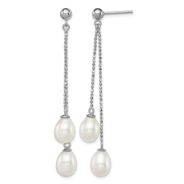 Sterling Silver 7-8mm White Rice Pearl Post Dangle 51 x 8 mm Earrings, view 1 of 4