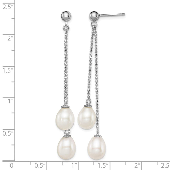 Sterling Silver 7-8mm White Rice Pearl Post Dangle 51 x 8 mm Earrings, view 4 of 4