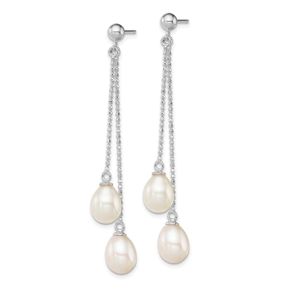 Sterling Silver 7-8mm White Rice Pearl Post Dangle 51 x 8 mm Earrings, view 2 of 4