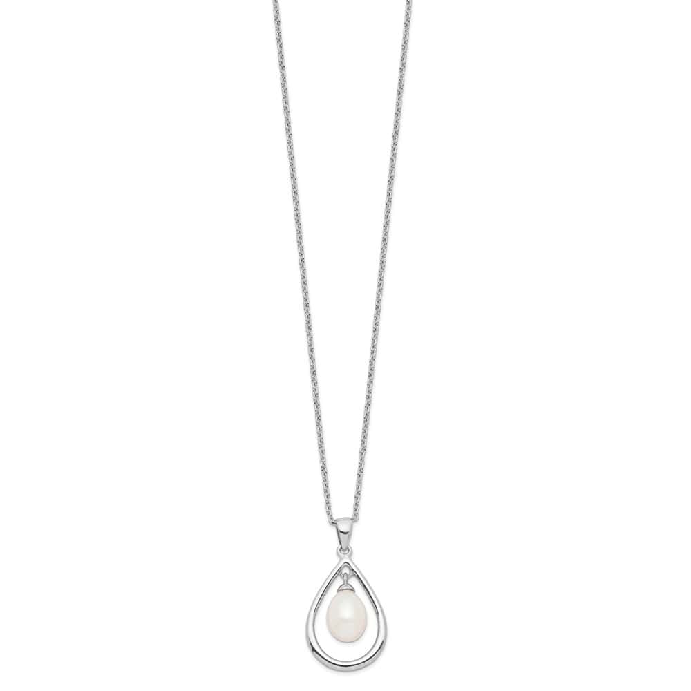 Sterling Silver 7-8mm White Teardrop Cultured Pearl 17 inch Necklace