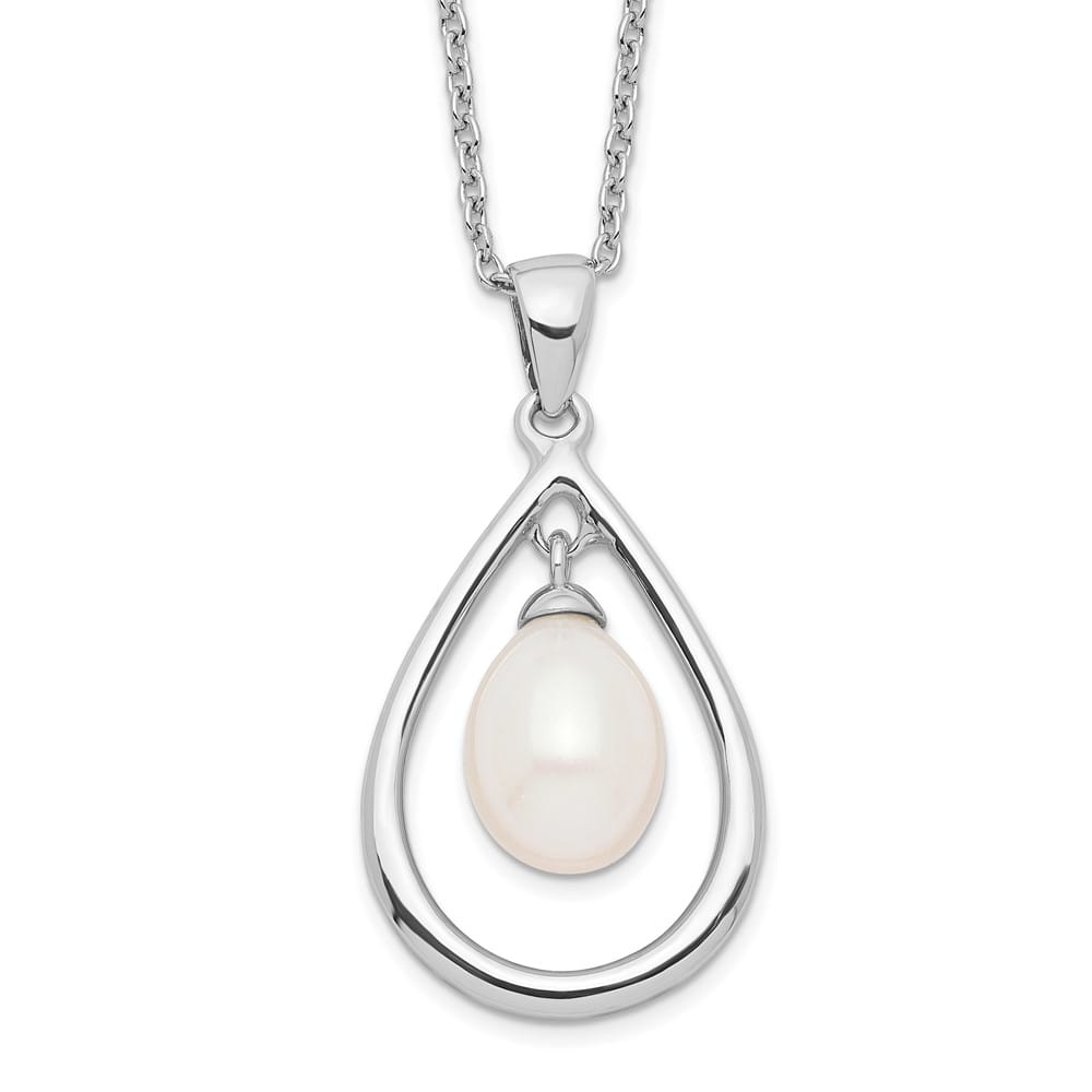 Sterling Silver 7-8mm White Teardrop Cultured Pearl 17 inch Necklace