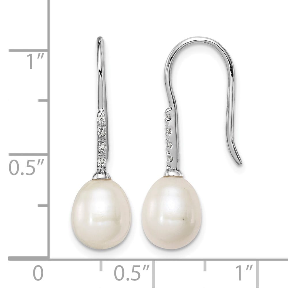 Sterling Silver 7-8mm White Teardrop Pearl and CZ Dangle Earrings, view 4 of 4
