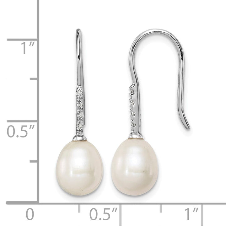 Sterling Silver 7-8mm White Teardrop Pearl and CZ Dangle Earrings, view 4 of 4
