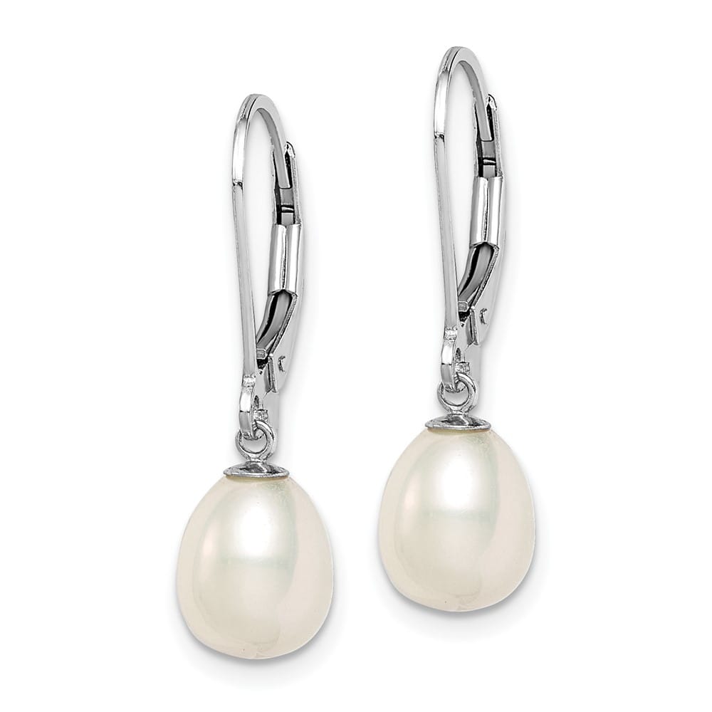 Sterling Silver 7-8mm White Teardrop Pearl Leverback Dangle Earrings, view 2 of 4