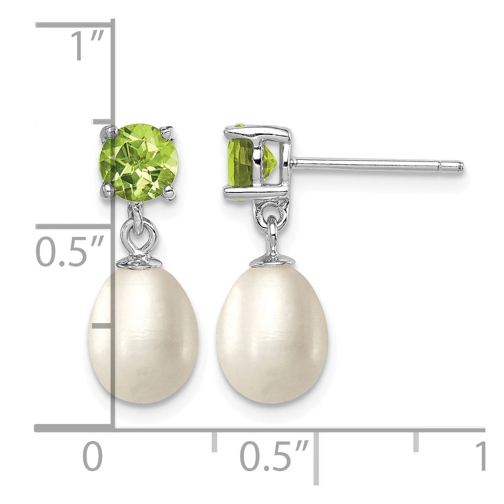 Sterling Silver 7-8mm White Teardrop Pearl Peridot Dangle Earrings, view 4 of 4