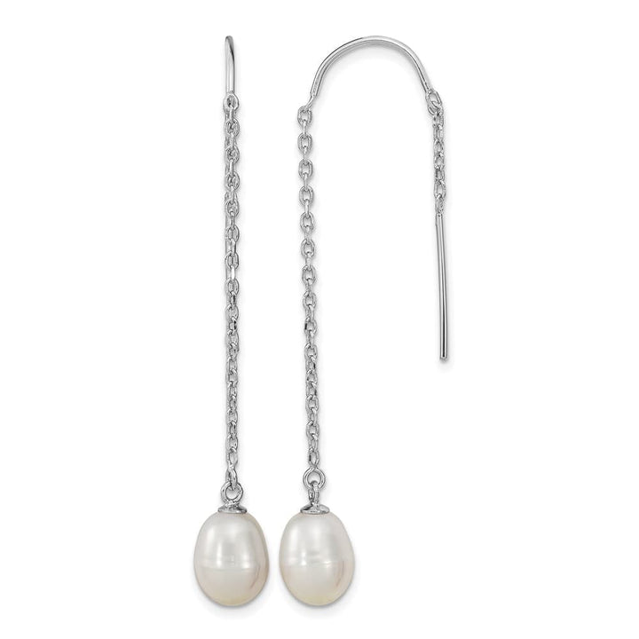 Sterling Silver 7-8mm White Teardrop Pearl Threader Earrings, view 1 of 4