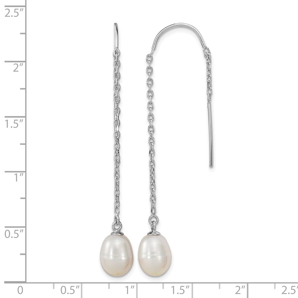 Sterling Silver 7-8mm White Teardrop Pearl Threader Earrings, view 4 of 4