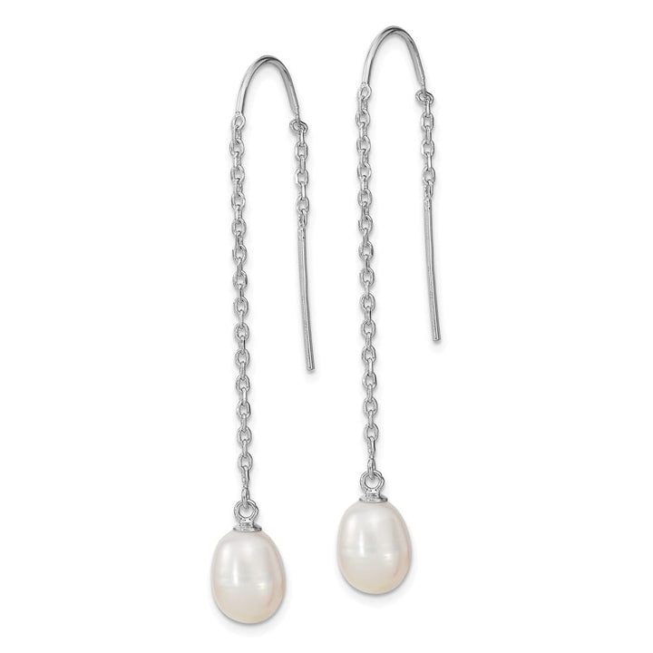 Sterling Silver 7-8mm White Teardrop Pearl Threader Earrings, view 2 of 4