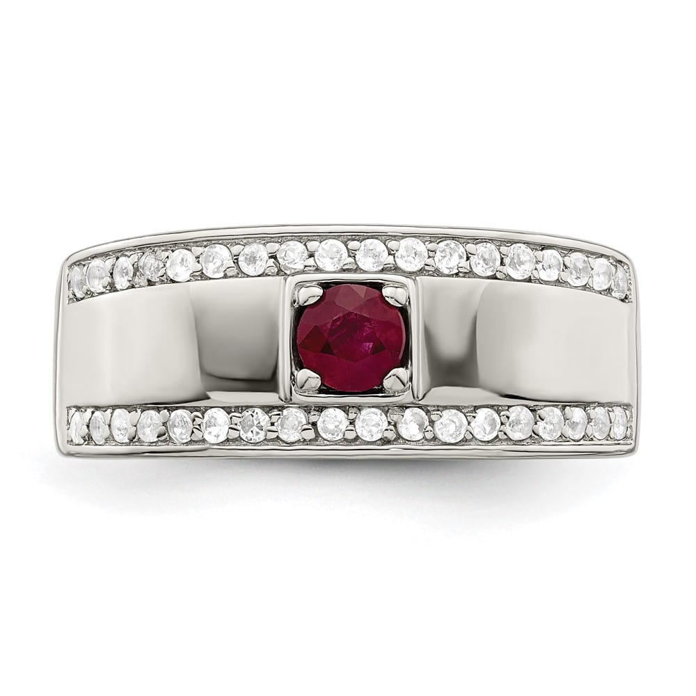 Sterling Silver 7.94 mm African Ruby and White Topaz Men's Ring