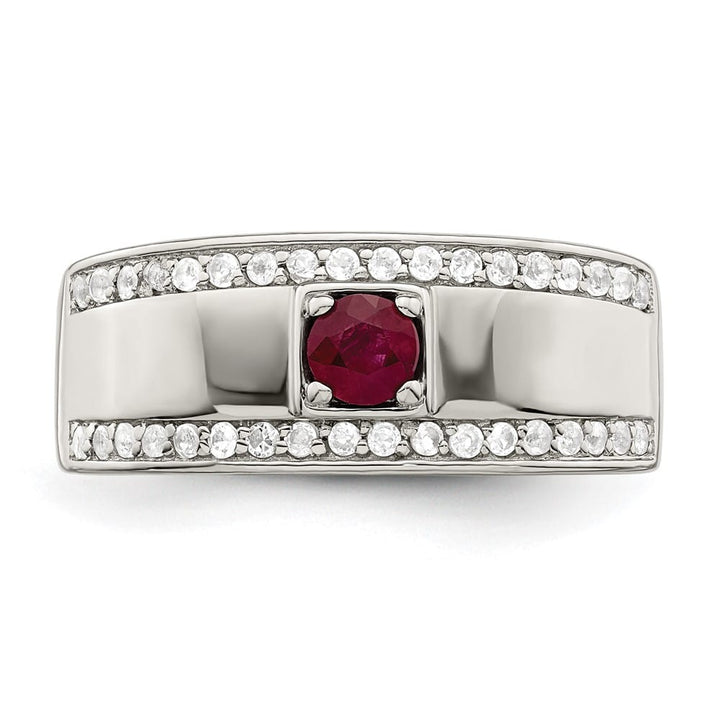 Sterling Silver 7.94 mm African Ruby and White Topaz Men's Ring