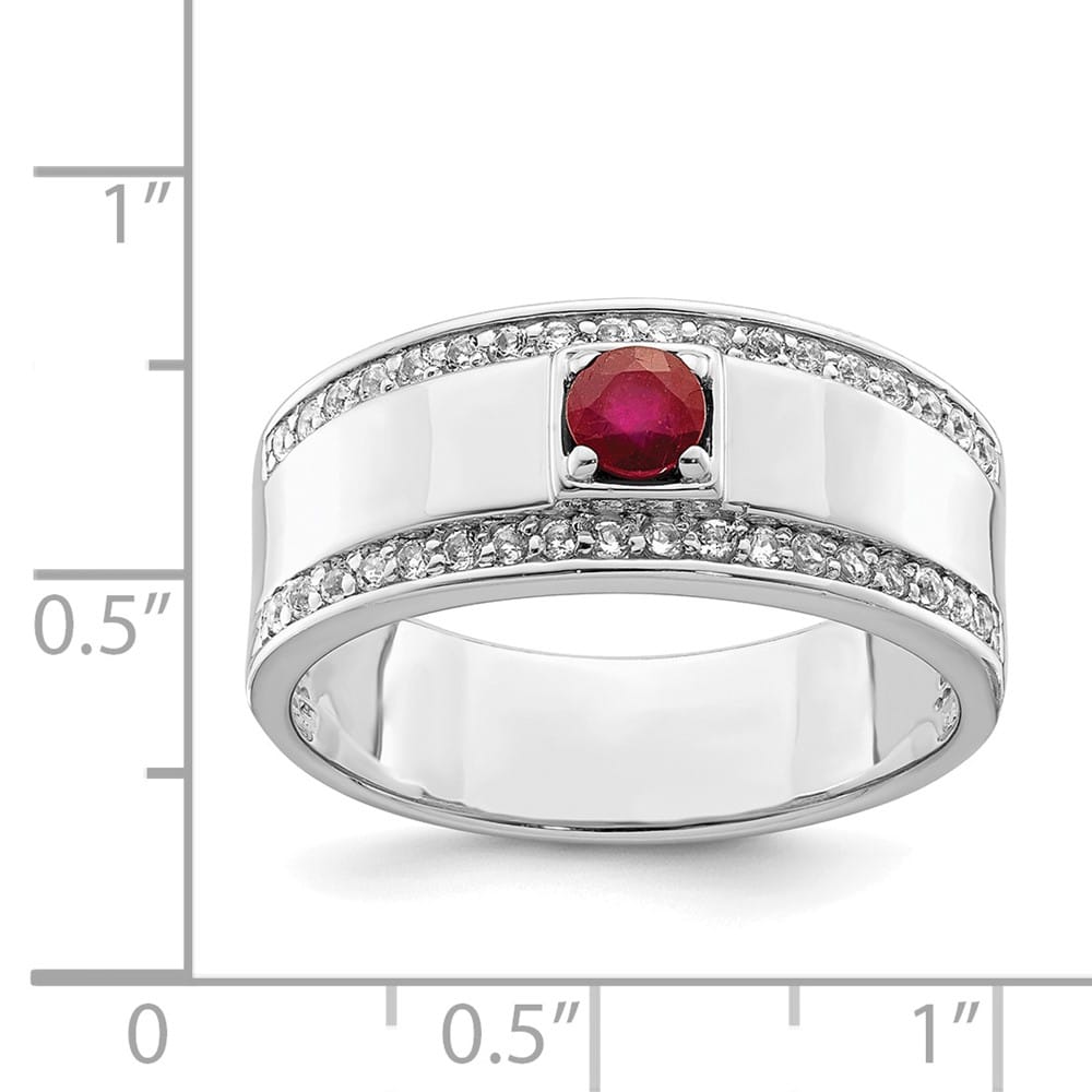 Sterling Silver 7.94 mm African Ruby and White Topaz Men's Ring